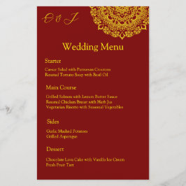 Menú boda rojo Mandala dorada