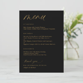 Menú Boda Romántica con Letra Negra y Dorada