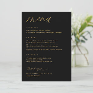 Menú Boda Romántica con Letra Negra y Dorada