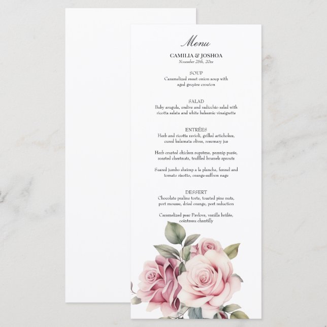 Menú Boda Romántica Elegante Chic Moderna Rosa (Anverso / Reverso)