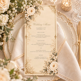 Menú Boda Romántica Floral de Encaje Ivory Antiguo
