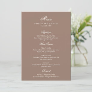 Menú Boda Romántica Marrón Elegante