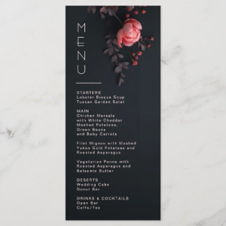 Menú Boda romántica oscura de flores 3D rosa