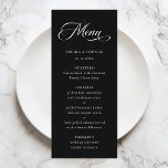 Menú Boda romántico de caligrafía clásica negro<br><div class="desc">El sencillo menú boda en blanco y negro incluye elegantes y románticas letras de caligrafía rápida con un guión formal. Para una personalización más avanzada de este diseño,  haga clic en el BOTÓN HERRAMIENTA DE DISEÑO AZUL de arriba.</div>