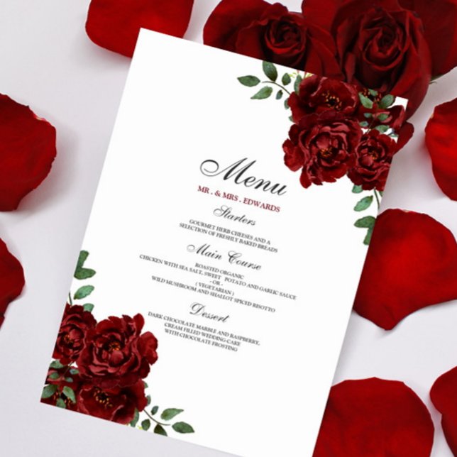 Menú Boda Romántico de las Rosas Rojas de Borgoña (Subido por el creador)