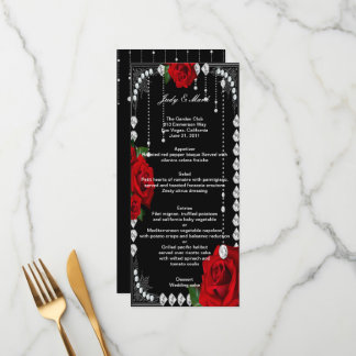 Menú Boda Romántico De Rosas Rojas Y Diamantes