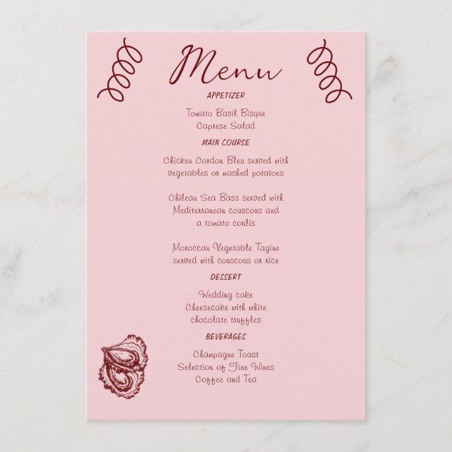 Menú Boda Rosa Caprichosa con Garabatos (Anverso)