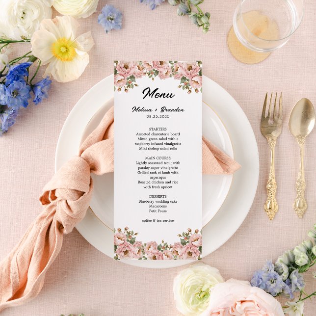 Menú Boda rosa Coquette Floral Rubor (Subido por el creador)