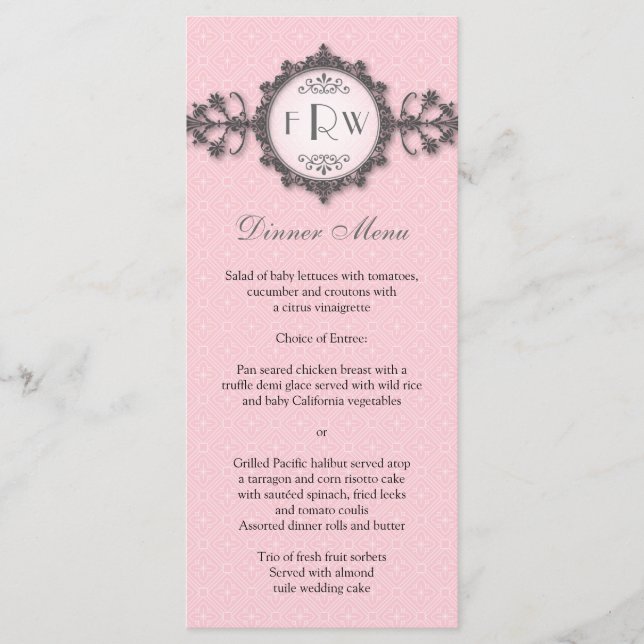 Menú Boda rosa de banda Art Deco (Anverso)