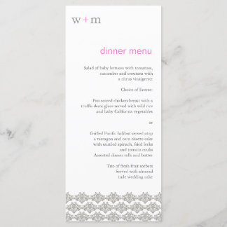 Menú Boda rosa de la simplicidad de Damask