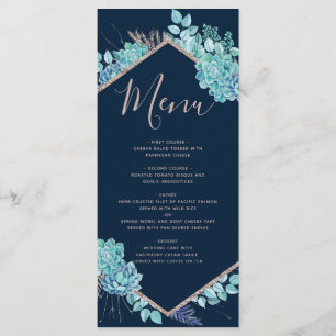 Menú Boda Rosa de oro y suculentos azules de la ma