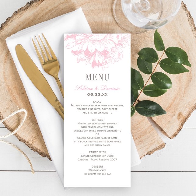 Menú Boda Rosa Gris Floral Peonía Cena de Boda (Subido por el creador)