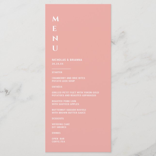 Menú Boda rosa minimalista (Anverso)