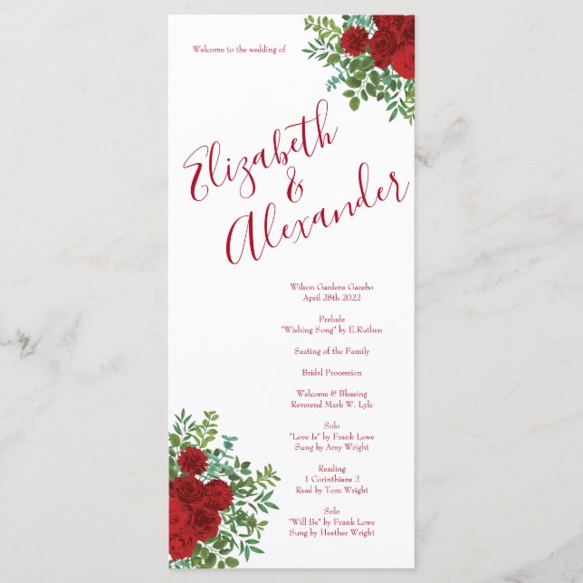 Menú Boda Rosa Roja (Anverso)
