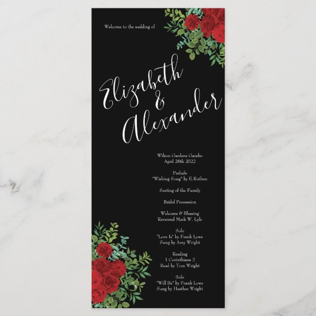 Menú Boda Rosa Roja (Anverso)