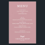 Menú Boda Rosa sencillo de presupuesto<br><div class="desc">Excelente relación calidad/precio, los menús polvorientos de 5, 5" x 8, 5" para la cena se imprimen en papel mate más delgado, ligero de 80 libras sin revestimiento y con sus opciones culinarias en letras blancas de moda. Perfecto para una recepción nupcial moderna, cena de boda, fiesta de aniversario o...</div>