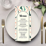 Menú Boda rosa verde de la Fábrica de la Moneda de Arco<br><div class="desc">El "Retro Swirl Arch Mint Green Pink Boda Menu" presenta una mezcla de buen gusto de estilo vintage y sofisticación de moda. Esta carta de menú presenta unos caprichosos movimientos en verde menta y rosa, creando una arcada que resalta las propuestas culinarias del evento. La disposición contemporánea se ve compensada...</div>