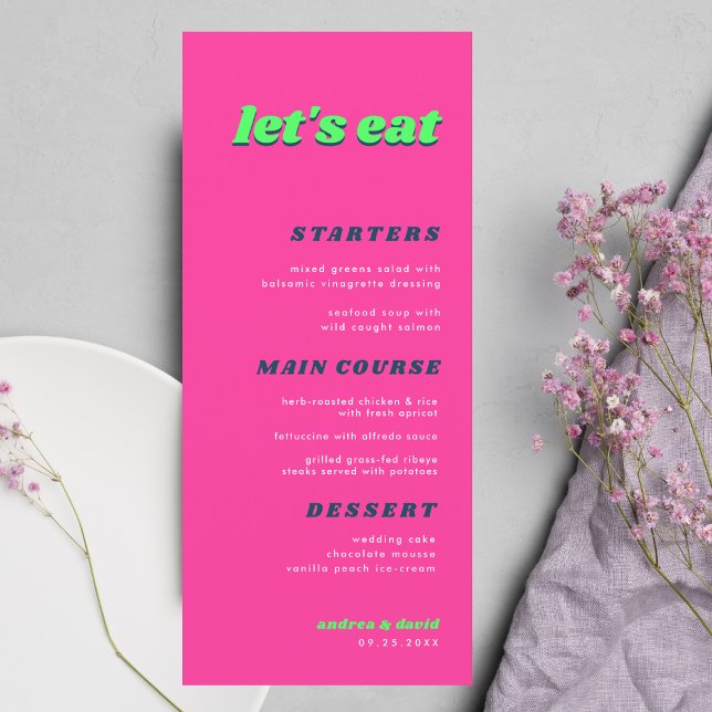 Menú Boda Rosa y Verde Retro Cualquier Evento (Subido por el creador)