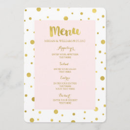Menú Boda rosado de Rubor Pastel de confetti dorad