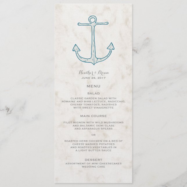 Menú Boda Royal Blue Rustic Anchor (Anverso)