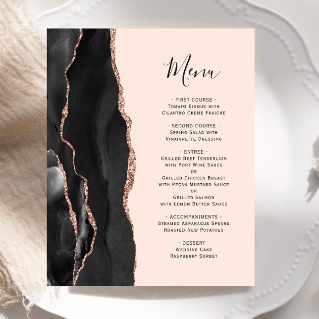Menú Boda Rubor de Agate de Oro Rosa Negro Presupu (Subido por el creador)