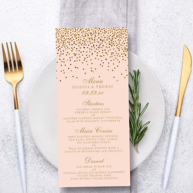 Menú Boda Rubor Pink & Gold Confetti (Subido por el creador)