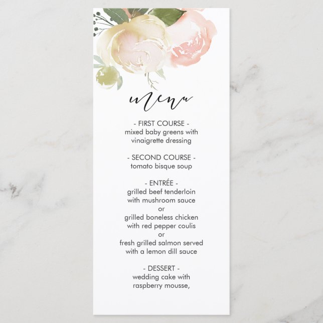 Menú Boda Rubor Pink Ivory Peony (Anverso)