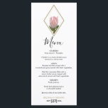 Menú Boda Rustic King Protea<br><div class="desc">Este diseño presenta una flor rústica rosa llamada King Protea. La flor King Protea con sus hojas verdes está elegantemente enmarcada con un marco de color diamante dorado. La flor del Rey Protea y su vegetación crean un ambiente rústico y florido de vegetación campestre. Diseño rústico de carta boda con...</div>
