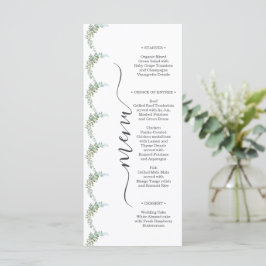Menú Boda Rústica Acuarela de Eucalipto Verde Suave