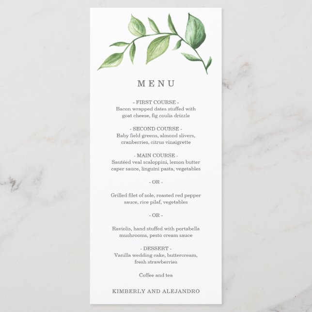 Menú Boda Rústica con Simplicidad y Vegetación Elegante (Anverso)