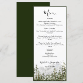 Menú Boda Rústica de Bosque de Montaña con Acuarela