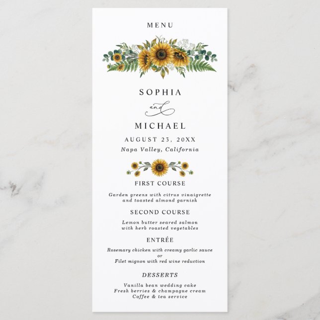 Menú Boda Rústica de Girasoles (Anverso)