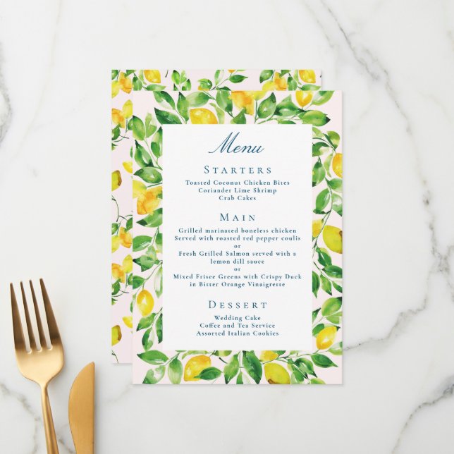 Menú Boda Rústica de Limón y Verdor (Anverso/Reverso In Situ)