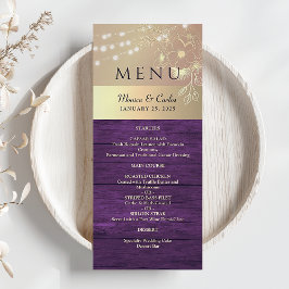 Menú Boda Rústica de Púrpura y Dorado