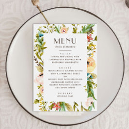 Menú Boda rústica de verano floral verde acuarela