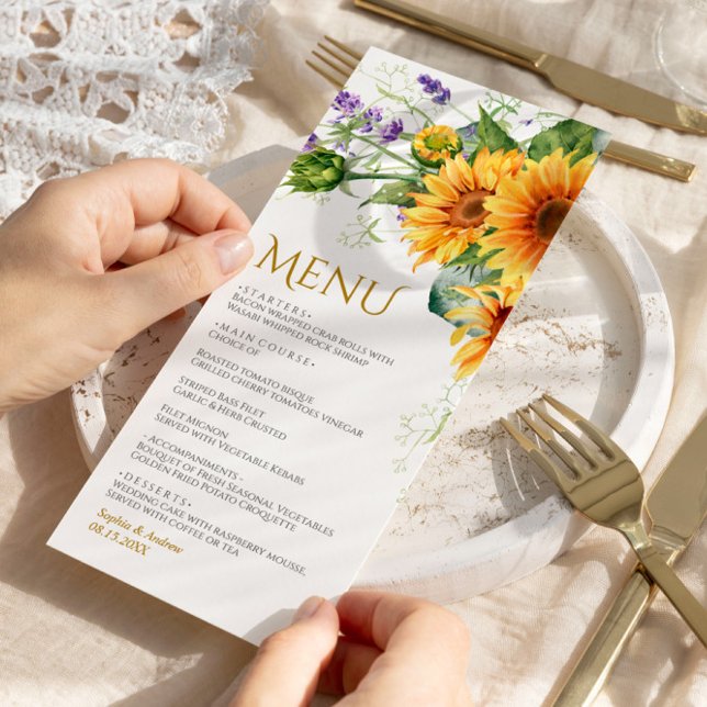 Menú Boda Rústico de girasoles y lavanda (Subido por el creador)
