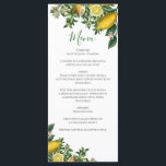 Menú Boda Rústico de Limón Amarillo y Vegetación Foliag<br><div class="desc">Este diseño presenta un arreglo elegante y sencillo de las iniciales personalizadas de la novia y el novio enmarcadas por ilustraciones vintage de cítricos y limones. El texto se coloca encima de las iniciales del nombre de la novia y del novio, que se muestran en tipografía de color amarillo. Este...</div>