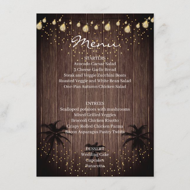 Menú Boda Rústico de País de Palma de Madera (Anverso)