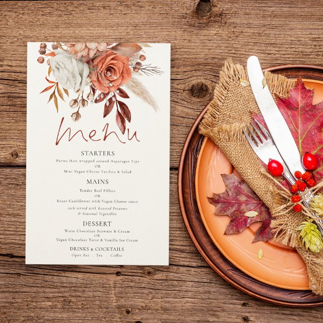 Menú Boda rústico económico de Terracotta Florals (Range of paper choices)