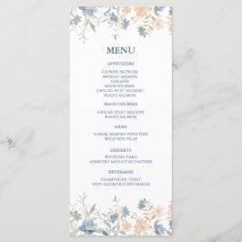 Menú Boda rústico floral Boho azul y beige
