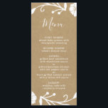 Menú Boda Rústico Floral Botánica Wreath Faux Kraft<br><div class="desc">En la carta boda se degusta una corona blanca floral y rústica sobre un fondo de papel de imitación marrón.</div>
