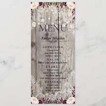 Menú Boda Rústico Lace Jar Wood & String Lights