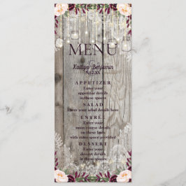 Menú Boda Rústico Lace Jar Wood & String Lights