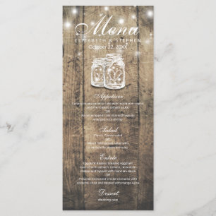 Menú Boda Rústico Wood & Mason Jar String Lights