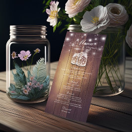 Menú Boda Rústico Wood & Mason Jar String Lights