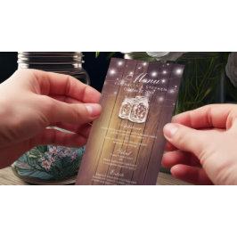 Menú Boda Rústico Wood & Mason Jar String Lights