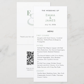 Menú Boda Sage Ampersand | Código QR | Elegante