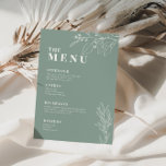 Menú Boda Sage Green Boho con obras de arte floral<br><div class="desc">Este menú se caracteriza por su estilo boho, sus obras de arte floral y su color verde sabio, con una mezcla de diferentes estilos de fuente, a menudo de diferentes tamaños, para crear un aspecto único y ecléctico que hace de estos menús una estética natural. Imprimidos con cartón de alta...</div>