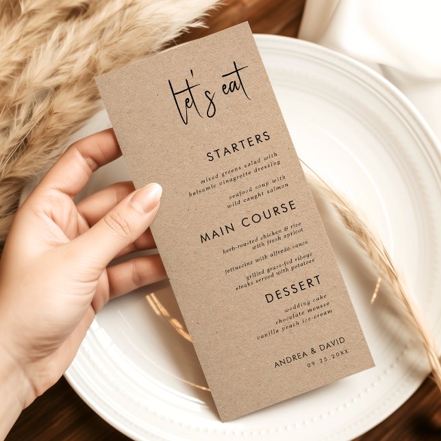 Menú Boda Sencilla de Estilo Kraft Rústico con Letrero  (Subido por el creador)