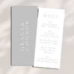 Menú Boda sencillo blanco mínimo de gris claro<br><div class="desc">Menú Boda sencillo y minimalista en blanco y gris claro. Este menú forma parte de una exclusiva colección de suites y Bodas de Phrosne Ras Design.</div>